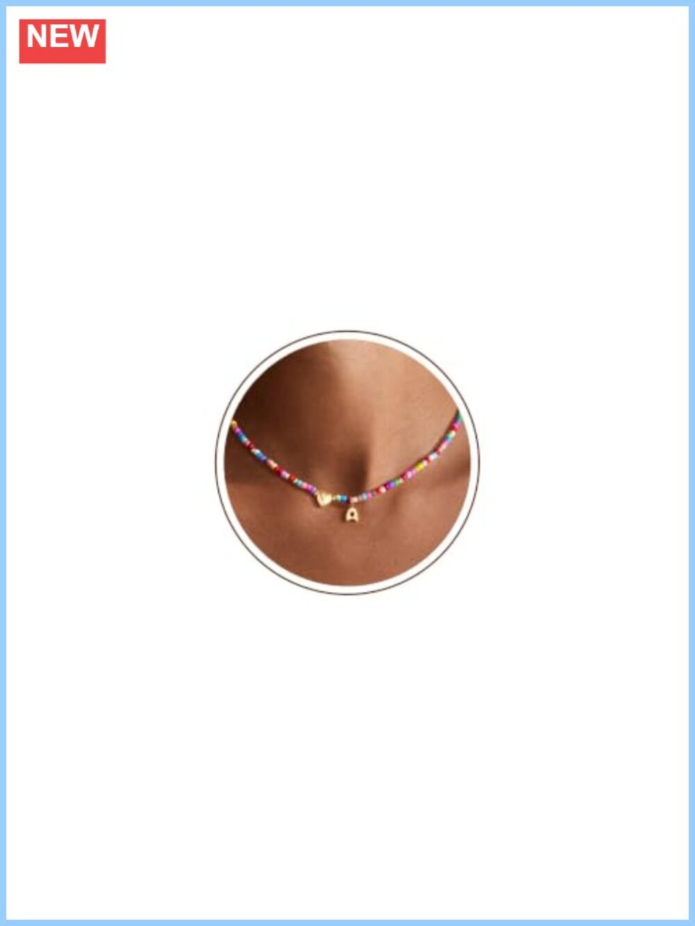 Colorful Beaded Initial Necklace for Women Girls Teen Adjustable Lobster Clasp